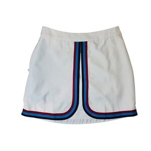 G/FORE Women's 4 White Golf Skort with Red Blue Black Trim Grosgrain Split Front